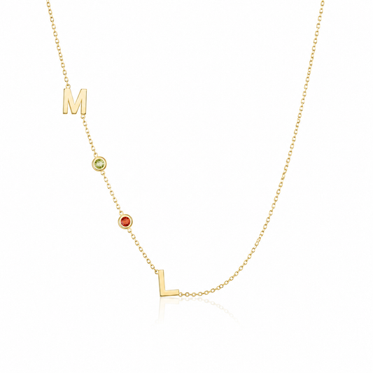 Collar Personalizado con Inicial y Piedra de Nacimiento