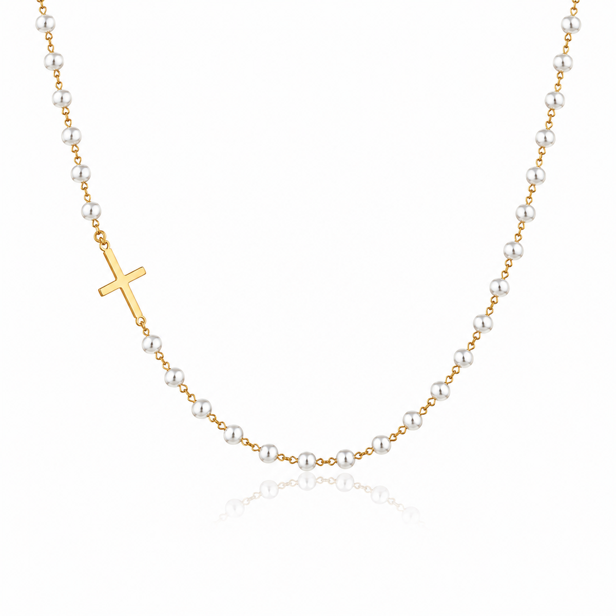 Collar de Perlas Eternas con Cruz